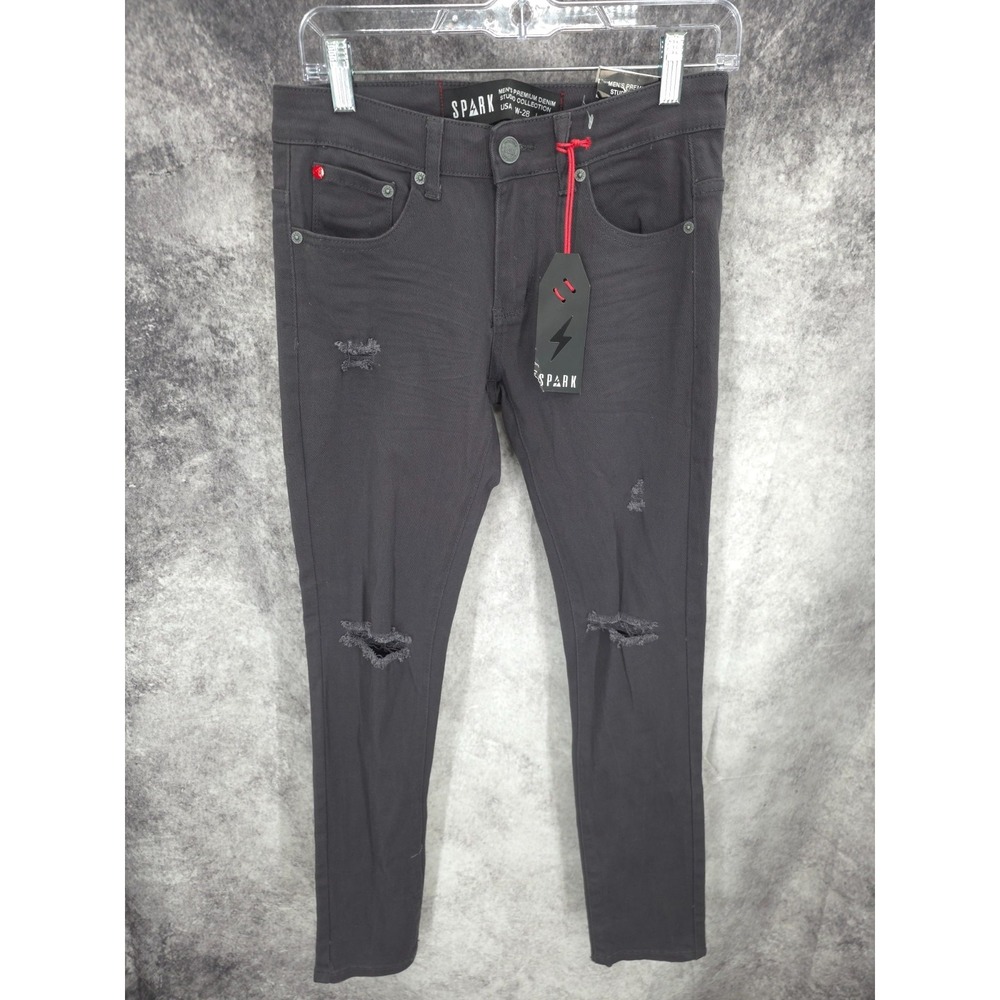 Spark Jeans Mens 28 X 30 Gray Distressed Skinny Fit Dark Wash New With Tags